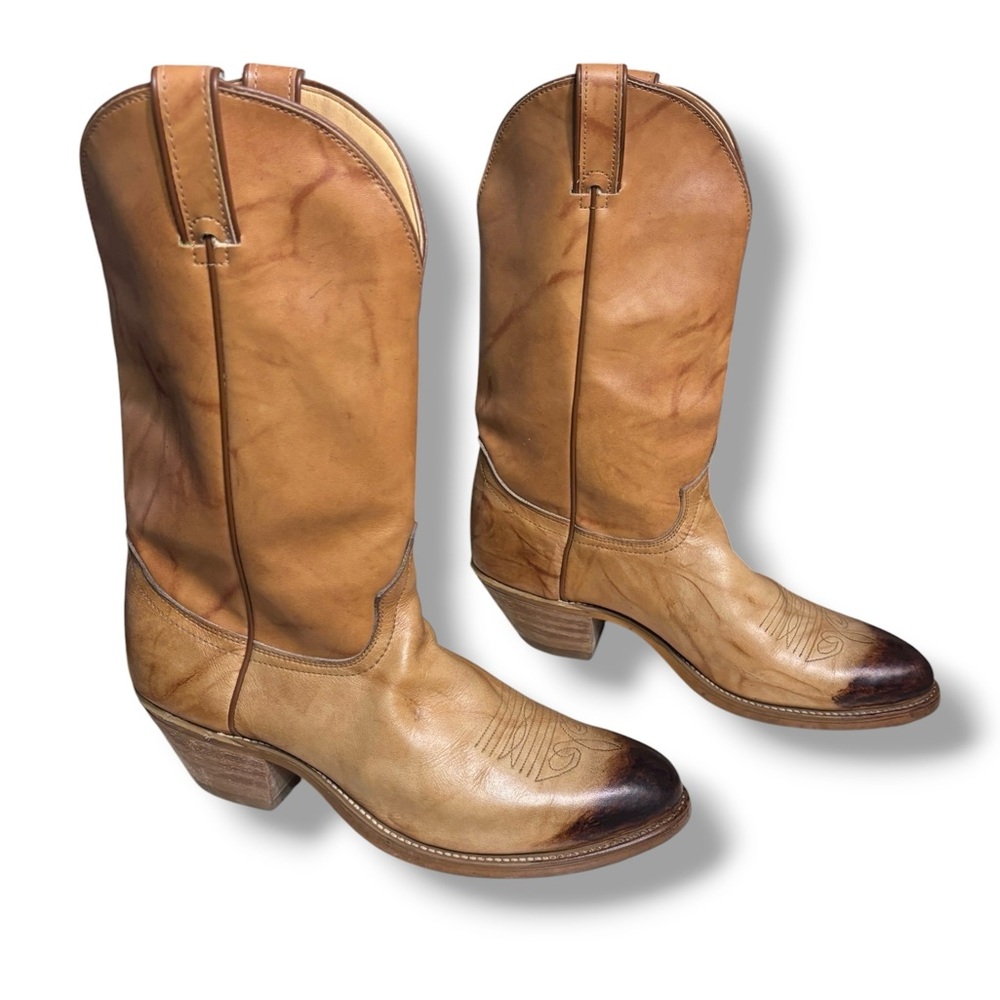 LAREDO Tan Western Cowboy Boots Burnished Toe Size 9 Style 5609 VINTAGE - Picture 3 of 8
